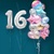 Гелиевые шарики на 16 лет девушке "Розово-голубое мерцание", 20 шаров и серебристые цифры